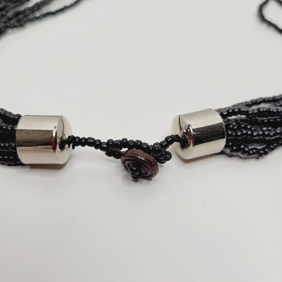 Vintage 3 Pc Set Black Multi Strand Beaded Necklace Earrings Bracelet Jewelry - Picture 5 of 12